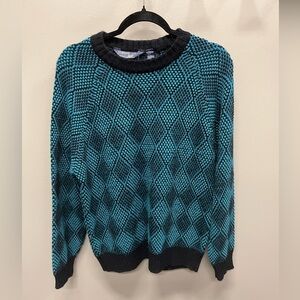 Cross Bay Teal and Black vintage dad Knit Sweater